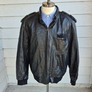 MEMBERS ONLY Solid Black Leather Moto Racer Mens XL Full Zip Jacket VTG RARE